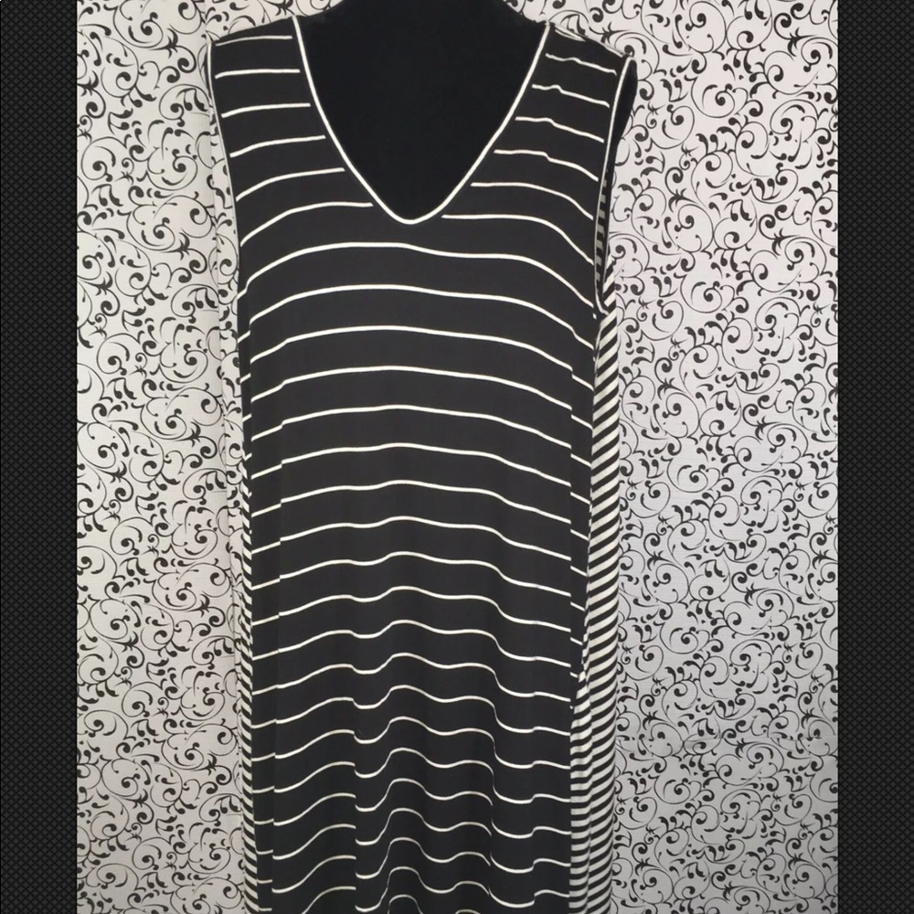 Max Studio Black/White Striped High/Low Dress - Picture 3 of 7